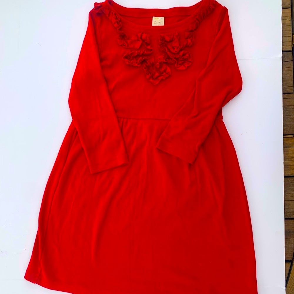 Girls Crewcuts cotton red ruffle front dress